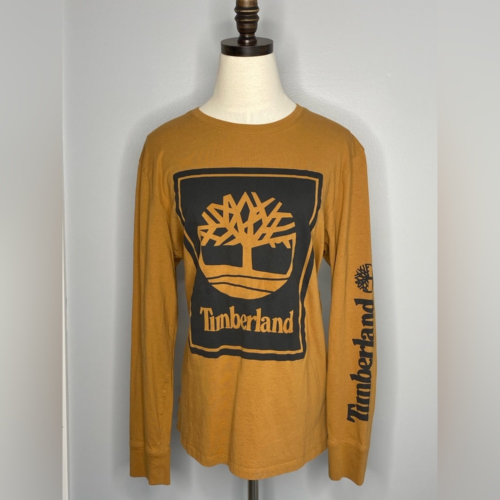 Mens Timberland Stacked Logo Long Sleeve Tee - Wheat